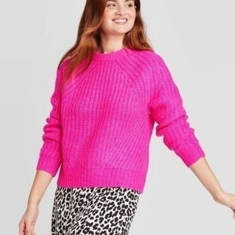 A New Day Hot Pink Crew Neckline Sweater